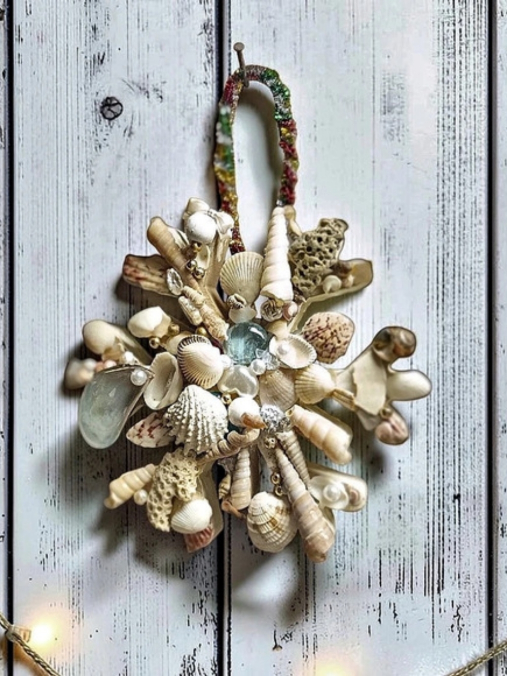 Seashell Pendant Statement Necklace in White & Gold Like New